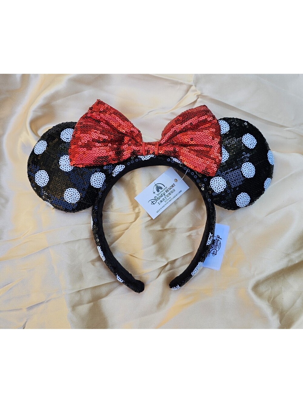 Classic Black polka Dot Minnie Ears Exclusive White Red Bow Headband